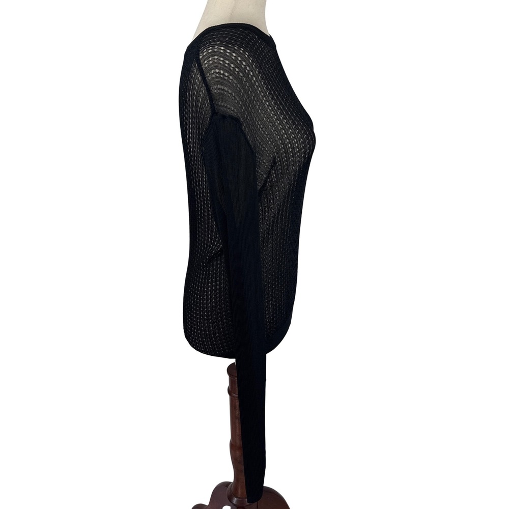 Free People Black Sheer Knit Long Sleeve Top‎ Lightweight Layering Size L - Picture 5 of 10